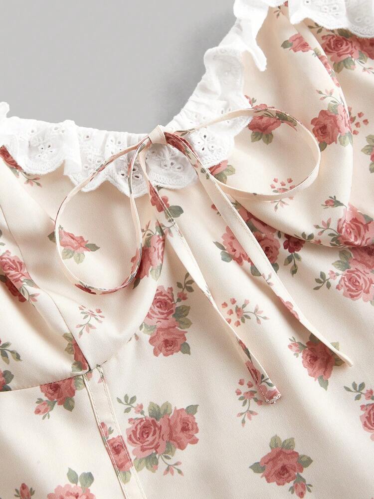 Plus Size Embroidered Floral Lace Patchwork Ditsy Camisole Top with Bowknot Strap – Romantic & Casual Women’s Summer Top