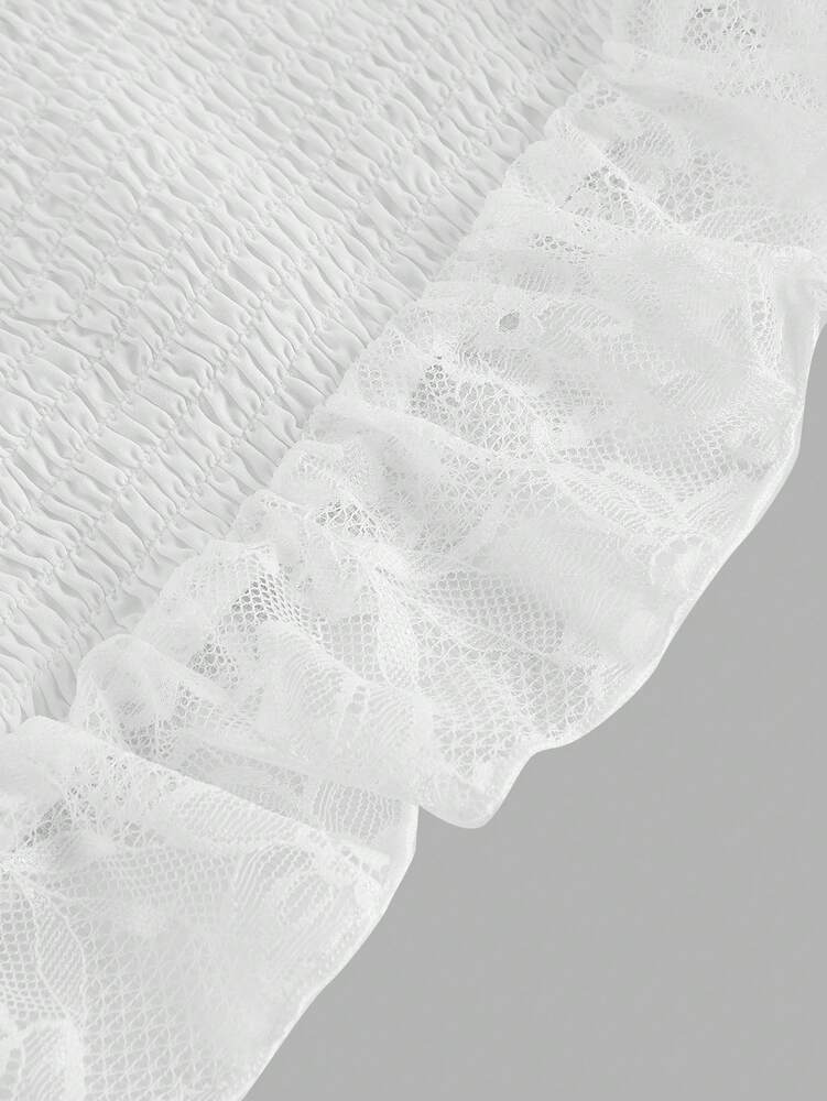 Plus Size Elegant White Lace Waist Camisole – Romantic, Sexy with Bow Detail, Gathered & Nipped Waist, Cute Summer Top for Women