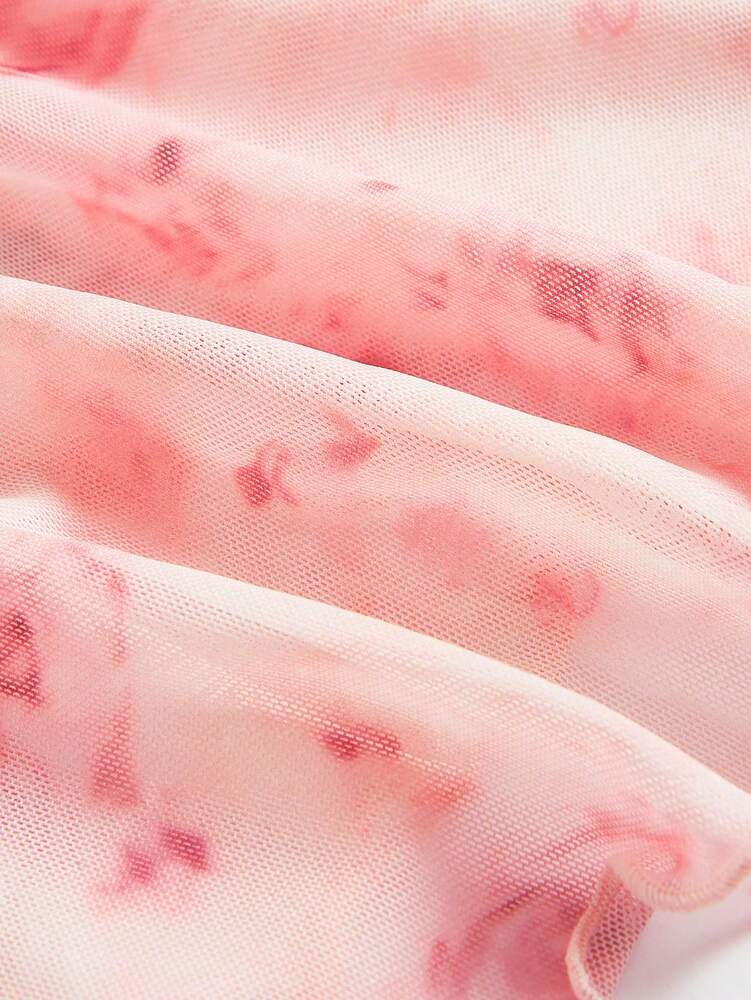 Plus Size Women’s Pink Rose Tie Dye V-Neck Lace Ruffle Sleeve Blouse – Cute Summer Top