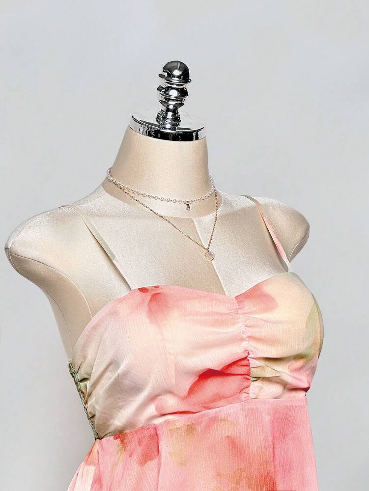 Plus Size Tie Dye Ruched Bust Babydoll Top with Ruffle Hem – Vibrant Orange Summer & Vacation Top, Lightweight and Flowy for Warm Weather Outfits
