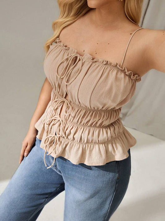 Plus Size Apricot Linen Suspender Tube Top – Elegant & Comfortable Y2K Style for Spring & Summer, Perfect for Vacation, Beach, Boho & Cruise Outfits