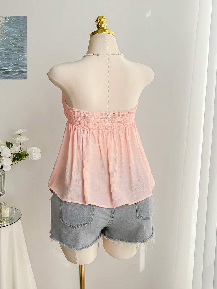 Plus Size Pink Starfish Decor A-Line Sleeveless Camisole – Cute Strapless Summer Top for Vacations, Beach Days, and Casual Warm Weather Outfits