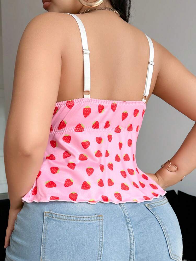 Plus Size Summer Casual Strawberry Print Camisole Top – Cute & Comfortable Women’s Tank