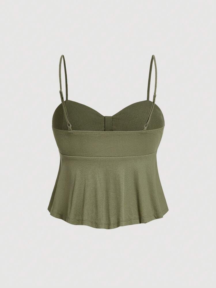 Plus Size Military Green Sleeveless Tank Top with Bow Detail & Ruffle Hem – Casual Summer Top