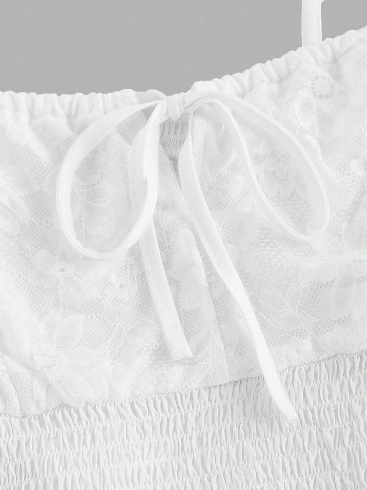 Plus Size Elegant White Lace Waist Camisole – Romantic, Sexy with Bow Detail, Gathered & Nipped Waist, Cute Summer Top for Women