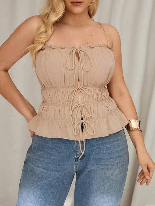 Plus Size Apricot Linen Suspender Tube Top – Elegant & Comfortable Y2K Style for Spring & Summer, Perfect for Vacation, Beach, Boho & Cruise Outfits