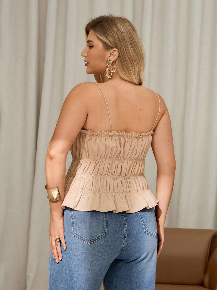 Plus Size Apricot Linen Suspender Tube Top – Elegant & Comfortable Y2K Style for Spring & Summer, Perfect for Vacation, Beach, Boho & Cruise Outfits