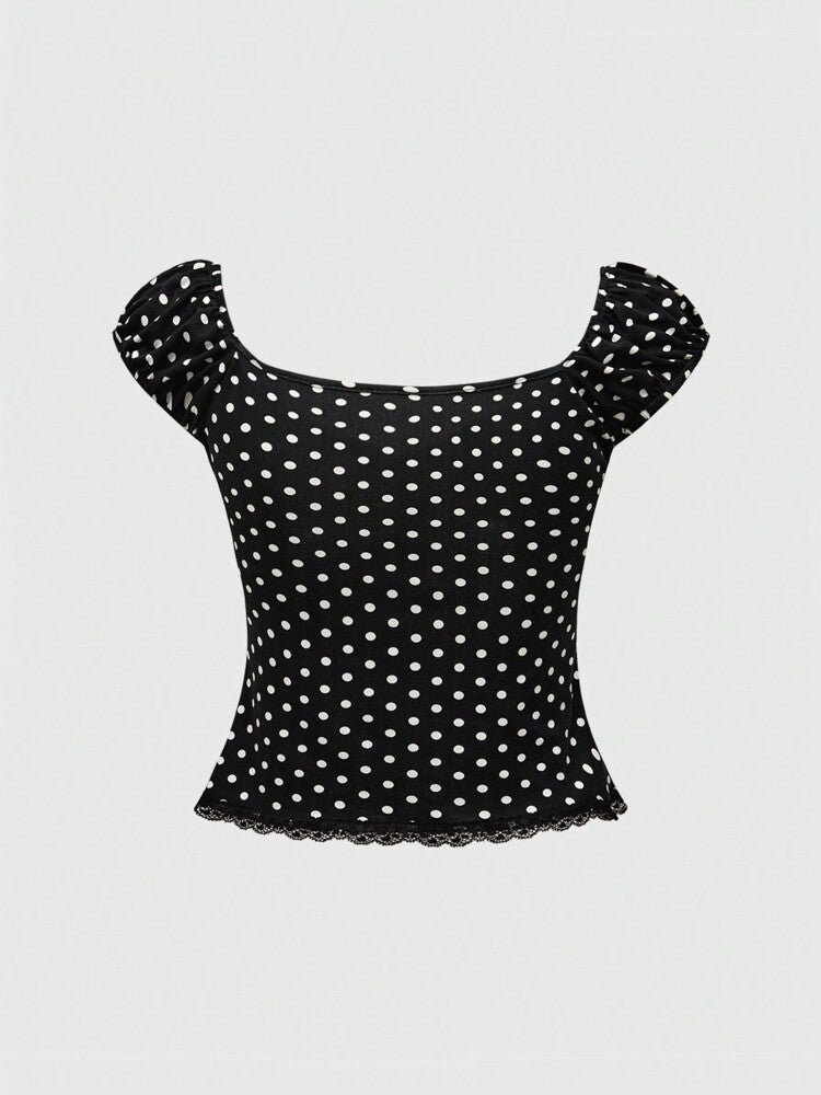 Plus Size Women’s V-Neck Bowknot Colorblock Polka Dot T-Shirt – Kawaii, Flattering & Versatile Summer Top