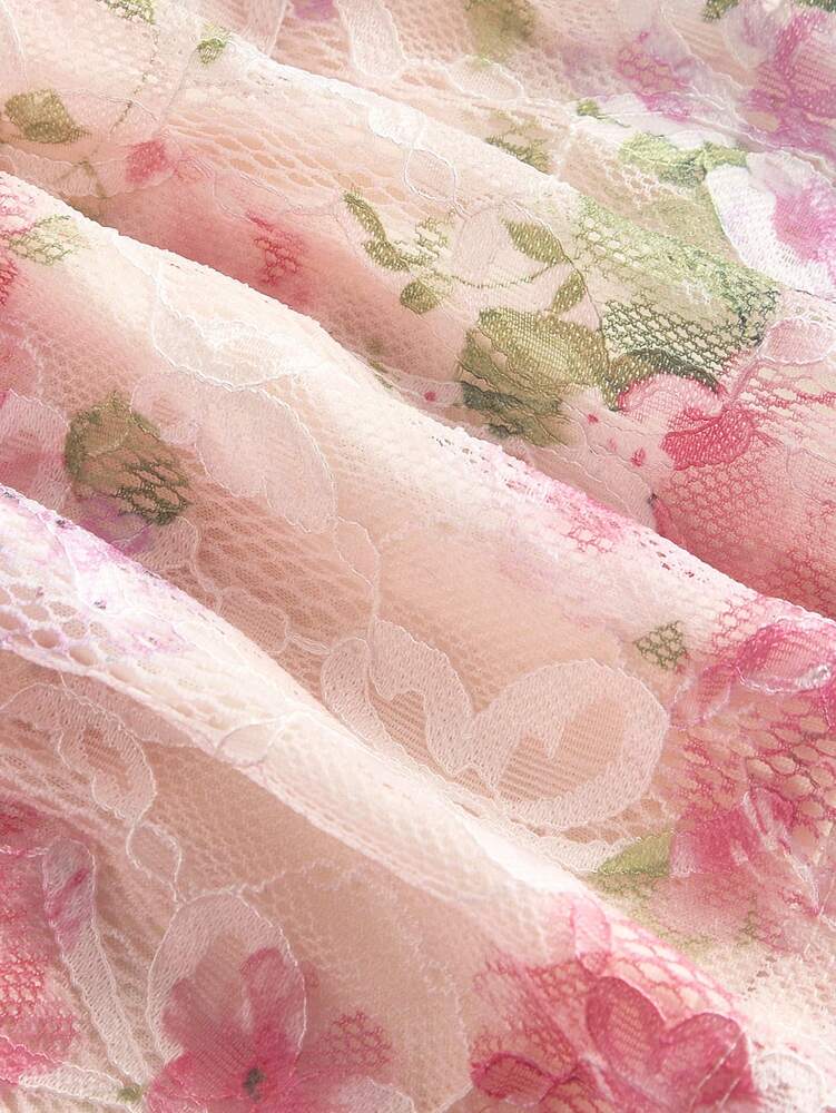 Plus Size Casual Pink Lace Print Patchwork Ruffle Hem Camisole – Vacation & Summer Tops for Women