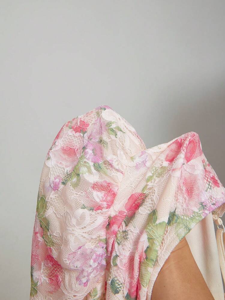 Plus Size Casual Pink Lace Print Patchwork Ruffle Hem Camisole – Vacation & Summer Tops for Women