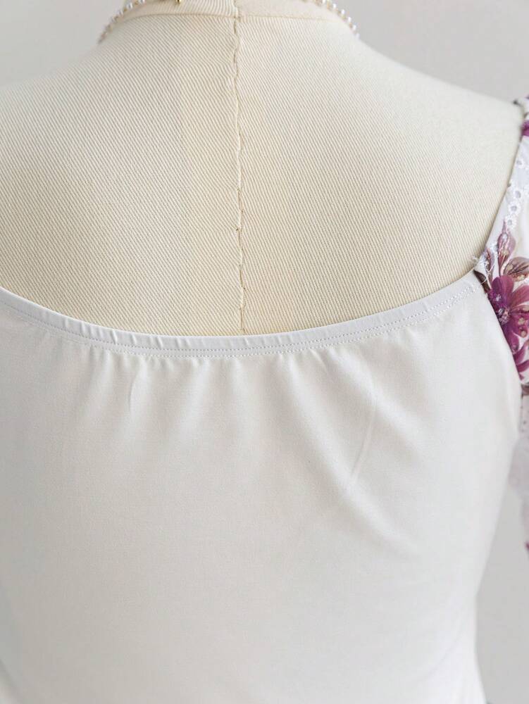 Plus Size Women’s Floral Embroidery Puff Sleeve Square Neck Cami Top – Casual Spring Style