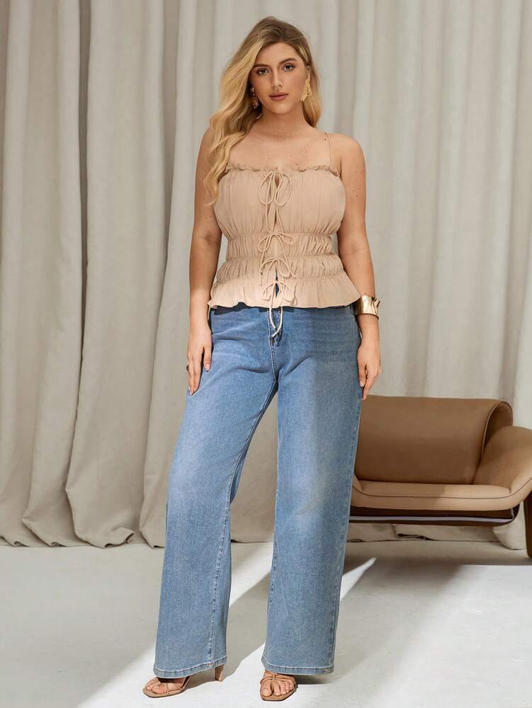 Plus Size Apricot Linen Suspender Tube Top – Elegant & Comfortable Y2K Style for Spring & Summer, Perfect for Vacation, Beach, Boho & Cruise Outfits