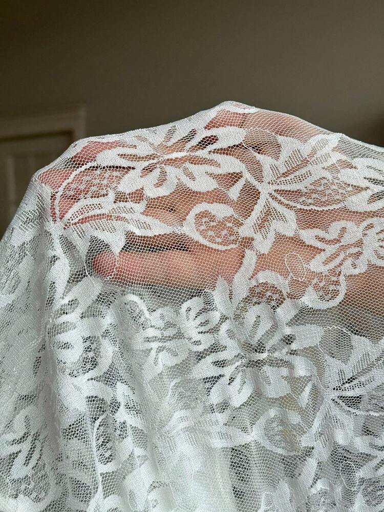 Plus Size Casual White Sheer Layered Lace T-Shirt – Transparent, Elegant Lace Top for Women
