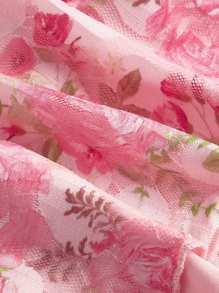Plus Size Women’s Rose Floral Print Front Twist Camisole Tank Top – Pink Hawaiian Summer Top